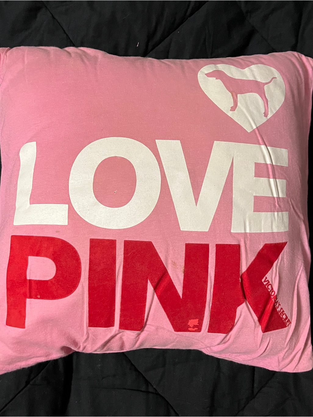 Pink Victoria's Secret Pink Graphic Pillow Cover With White Heart Logo